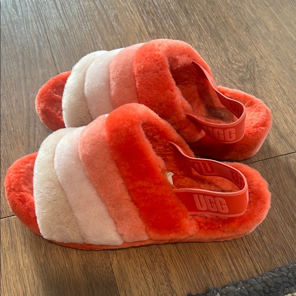 UGG Kids Fluffy Red and Pink Slippers